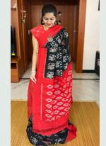 Red Black Plain Linen Wedding Wear Digital Printed Saree