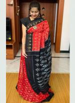 Red Plain Linen Wedding Wear Digital Printed Saree