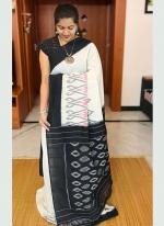 White Plain Linen Wedding Wear Digital Printed Saree