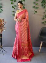 Pink Organza Wedding Wear Weaving Saree