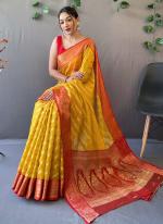 Yellow Organza Wedding Wear Weaving Saree