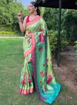 Green Sky Pathani Party Wear ZarI Work Saree