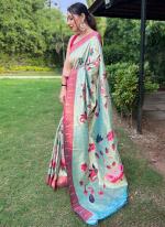 Light Sky Pathani Party Wear ZarI Work Saree