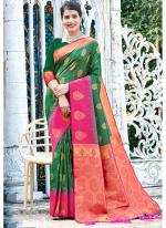 Green Banarasi Silk Party Wear Digital Printed Saree