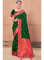 Green Banarasi Silk Wedding Wear Digital Printed Saree