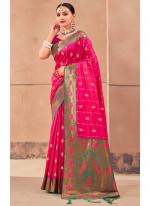 Pink Banarasi Silk Wedding Wear Digital Printed Saree