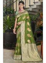 Green Cotton Party Wear Digital Printed Saree
