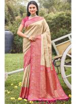 Cream Banarasi Silk Party Wear Digital Printed Saree