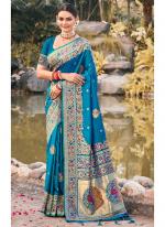 Blue Paithani Silk Festival Wear Digital Printed Saree