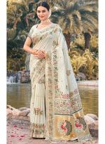 White Paithani Silk Festival Wear Digital Printed Saree