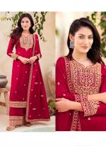 Red Premium Silk Party Wear Embroidery Work Readymade Plazzo Suit