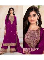 Wine Premium Silk Party Wear Embroidery Work Readymade Plazzo Suit