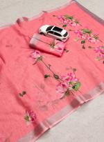 Pink Linen Party Wear Digital Printed Saree