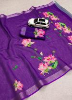 Purple Linen Party Wear Digital Printed Saree