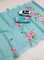 Sky Linen Party Wear Digital Printed Saree