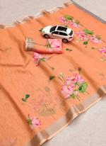 orange Linen Party Wear Digital Printed Saree