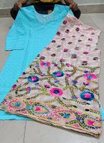 Latest Sky Cotton Camric Casual Wear Sequins Work Readymade Phulkari Kurti And Sharara Suit