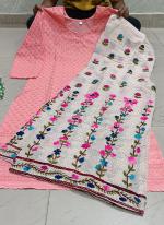 Pink Cotton Camric Casual Wear Sequins Work Readymade Phulkari Kurti And Sharara Suit
