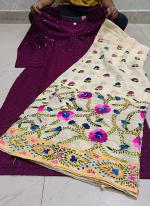 Purple Cotton Camric Casual Wear Sequins Work Readymade Phulkari Kurti And Sharara Suit
