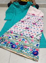 Sky Blue Cotton Camric Casual Wear Sequins Work Readymade Phulkari Kurti And Sharara Suit