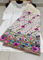 White Cotton Camric Casual Wear Sequins Work Readymade Phulkari Kurti And Sharara Suit