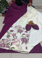 Purple Cotton Festival Wear Sequins Work Readymade Phulkari Kurti And Sharara Suit
