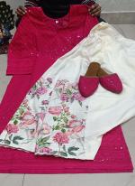 Rani Pink Cotton Festival Wear Sequins Work Readymade Phulkari Kurti And Sharara Suit