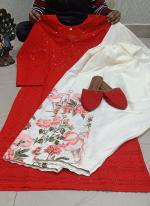 Red Cotton Festival Wear Sequins Work Readymade Phulkari Kurti And Sharara Suit