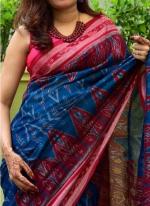 Blue Linen Traditional Wear Digital Printed Saree