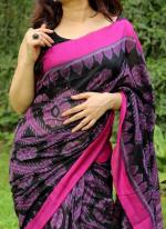 Dark Pink Linen Traditional Wear Digital Printed Saree