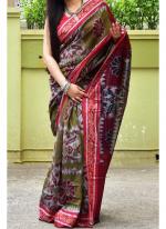 Olive Green Linen Traditional Wear Digital Printed Saree