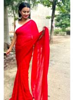 Red Rimzim Party Wear Weaving Saree