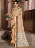 Beige Linen Party Wear Weaving Saree