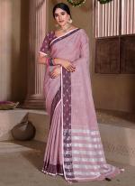 Pink Linen Party Wear Weaving Saree