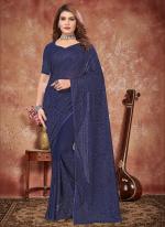 Navy Blue Georgette Party Wear Embroidery Work Saree