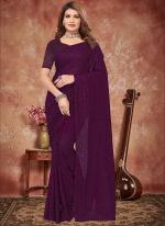 Wine Georgette Party Wear Embroidery Work Saree