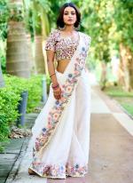 White Organza Silk Party Wear Stone Work Saree