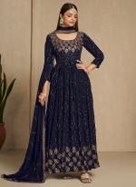 Navy Blue Faux Georgette Eid Wear Embroidery Work Anarkali Suit