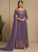 Purple Faux Georgette Eid Wear Embroidery Work Anarkali Suit