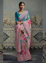 Light Pink Brasso Party Wear Embroidery Work Saree