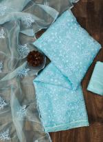 Sky Blue Organza Daily wear Embroidery Work Dress Material