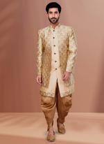 Cream Soft Jacquard Traditional Wear Weaving Indo Western