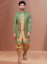 Parrot Green Soft Jacquard Traditional Wear Weaving Indo Western