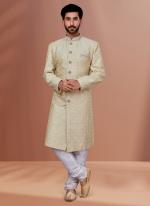 White Soft Jacquard Traditional Wear Weaving Sherwani