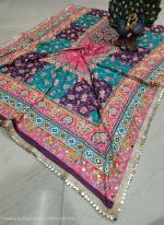 Purple Pure Chinnon Eid Wear Mirror Work Dupatta