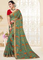 Green Brasso Festival Wear Printed Saree