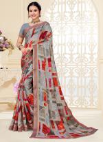 Grey Brasso Festival Wear Printed Saree