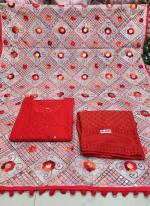 Red Cambric Cotton Traditional Wear Sequins Work Readymade Salwar Suit