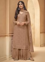 Brown Faux Georgette Eid Wear Embroidery Work Sharara Suit