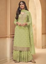 Light Green Faux Georgette Eid Wear Embroidery Work Sharara Suit